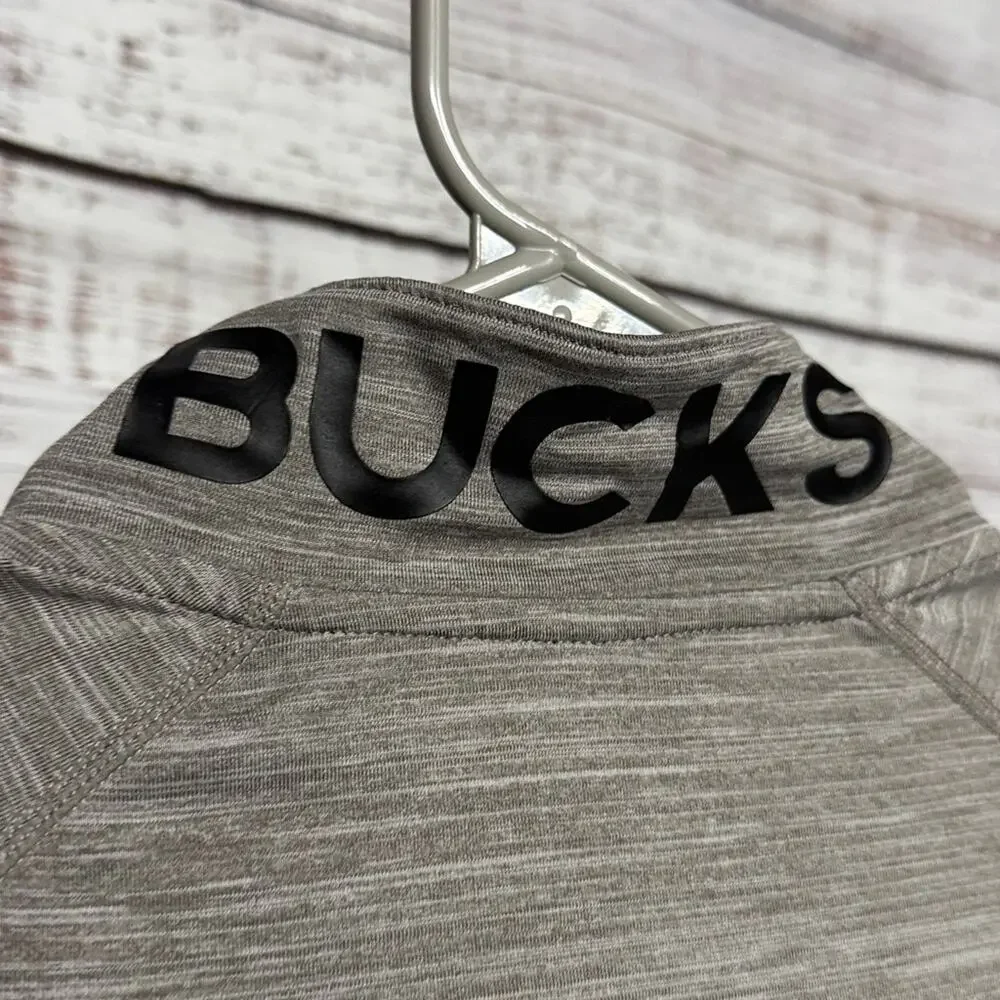Milwaukee Bucks Gray Quarter-Zip Pullover with Logo Large NBA